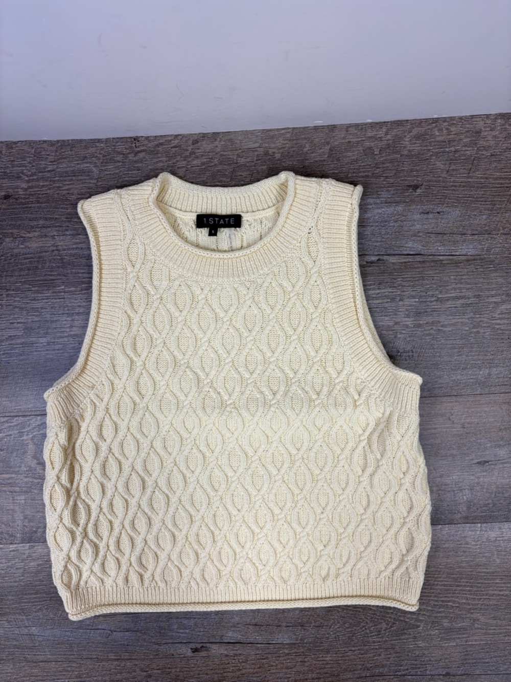 1.STATE Butter Yellow Cable Knit Sweater Vest | Chunky Cotton Knit | Size Small